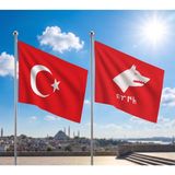 Punto Dizayn Göktürkçe Türk Yazılı Kurt Bayrağı ve Alpaka Kumaş Türk Bayrağı 2'li Set 70X105CM