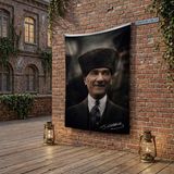 Punto Dizayn Gülümseyen Mustafa Kemal Atatürk Portresi Poster Bayrak Raşel Kumaş 100X150 cm ATA65