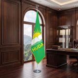 Punto Dizayn Hüda Par Direkli - Altın Saçaklı Saten Makam Bayrağı Seti (Krom Direk)