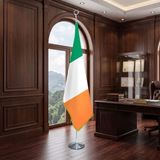 Punto Dizayn Irlanda Direkli - Altın Saçaklı Saten Makam Bayrağı Seti (Krom Direk)
