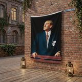 Punto Dizayn Istikbal Göklerdedir Atatürk Portresi Poster Bayrak Raşel Kumaş 100X150 cm ATA32