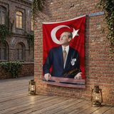 Punto Dizayn İstikbal GöklerdedirAtatürk ve Türk Bayrağı poster Bayrak Raşel Kumaş 100x150 cm ATA36