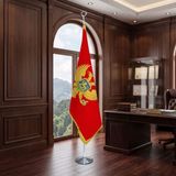 Punto Dizayn Karadağ Direkli - Altın Saçaklı Saten Makam Bayrağı Seti (Krom Direk)