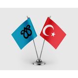 Punto Dizayn Karakoyunlu Devleti ve Türk Bayrağı Ikili Saten Masa Bayrağı Takımı