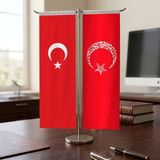 Punto Dizayn Kelime-i Tevhid Ayyıldız Kırmızı ve Türk Bayrağı Kırlangıç T tipi Masa Bayrak Takımı