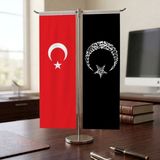 Punto Dizayn Kelime-i Tevhid Ayyıldız Siyah ve Türk Bayrağı Kırlangıç T tipi Masa Bayrak Takımı