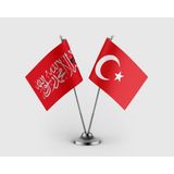 Punto Dizayn Kelime-I Tevhid Bayrağı Kırmızı ve Türkiye Bayrağı Ikili Saten Masa Bayrağı Takımı