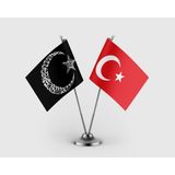 Punto Dizayn Kelime-I Tevhid Besmele Ayyıldız Siyah ve Türk Bayrağı Ikili Saten Masa Bayrağı Takımı