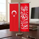 Punto Dizayn Kelime-i Tevhid Kırmızı Sancak ve Türk Bayrağı Kırlangıç T tipi Masa Bayrak Takımı
