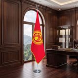 Punto Dizayn Kırgızistan Direkli - Altın Saçaklı Saten Makam Bayrağı Seti (Krom Direk)
