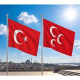 Punto Dizayn Kırmızı Üç Hilal Bayrağı ve Alpaka Kumaş Türk Bayrağı 2'li Set 70X105CM