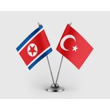 Punto Dizayn Kuzey Kore Bayrağı Türk Bayrağı Ikili Saten Masa Bayrağı Takımı