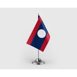 Punto Dizayn Laos Devleti Tekli Saten Masa Bayrağı Seti