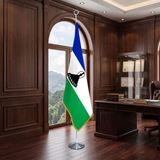 Punto Dizayn Lesotho Direkli - Altın Saçaklı Saten Makam Bayrağı Seti (Krom Direk)