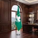 Punto Dizayn Macau Devleti Direkli - Altın Saçaklı Saten Makam Bayrağı Seti (Krom Direk)