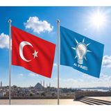 Punto Dizayn Mavi Ak Parti Bayrağı ve Alpaka Kumaş Türk Bayrağı 2'li Set 70X105CM