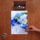 Punto Dizayn Mavi Beyaz Güzel Çiçekler Tasarımı 240 Parça Ahşap Puzzle Ahşap Kutuda PD00782