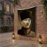 Punto Dizayn Mavi Gözlü Atatürk Portresi Poster Bayrak Raşel Kumaş 100X150 cm ATA11