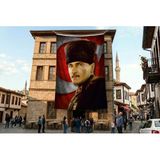 Punto Dizayn Mavi Gözlü Kalpaklı Gazi Mustafa Kemal Atatürk Ay Yıldız Poster Poster Bayrak Premium Raşel Kumaş ATA37