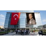 Punto Dizayn Mavi Gözlü Ulu Önder Mustafa Kemal Atatürk Bayrak ve Türk Bayrağı Premium Raşel Kumaş 2'li Set 10X15 Metre ATA56