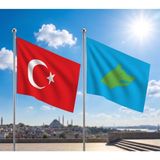 Punto Dizayn Mavi Yeşil Göktürk Bayrağı ve Alpaka Kumaş Türk Bayrağı 2'li Set 70X105CM