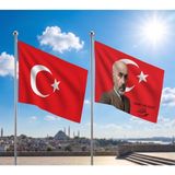 Punto Dizayn Mehmet Akif Ersoy Bayrağı ve Alpaka Kumaş Türk Bayrağı 2'li Set 70X105CM