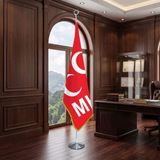 Punto Dizayn Mhp Kırmızı Direkli - Altın Saçaklı Saten Makam Bayrağı Seti (Krom Direk)