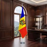 Punto Dizayn Moldova Direkli - Altın Saçaklı Saten Makam Bayrağı Seti (Krom Direk)