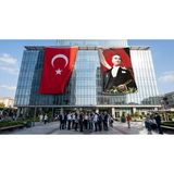 Punto Dizayn Mustafa Kemal Atatürk Altın Imzalı Bayrak ve Türk Bayrağı Premium Raşel Kumaş 2'li Set 10X15 Metre ATA14