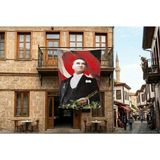 Punto Dizayn Mustafa Kemal Atatürk Altın Imzalı Poster Bayrak Premium Raşel Kumaş 300X450CM ATA14