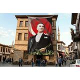 Punto Dizayn Mustafa Kemal Atatürk Altın İmzalı Poster Bayrak Premium Raşel Kumaş ATA14