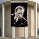 Punto Dizayn Mustafa Kemal Atatürk Altın Imzalı Poster Poster Bayrak Premium Raşel Kumaş ATA42 2X3M