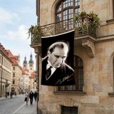 Punto Dizayn Mustafa Kemal Atatürk Altın İmzalı Poster Poster Bayrak Premium Raşel Kumaş ATA42