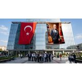 Punto Dizayn Mustafa Kemal Atatürk Takım Elbiseli Bayrak ve Türk Bayrağı Premium Raşel Kumaş 2'li Set 10X15 Metre ATA47