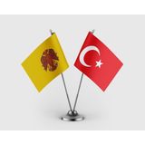 Punto Dizayn Oğuz Boyu Devleti ve Türk Bayrağı Ikili Saten Masa Bayrağı Takımı