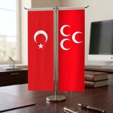 Punto Dizayn Osmanlı Kırmızı Üç Hilal Bayrağı ve Türkiye Bayrağı Kırlangıç T Tipi Masa Bayrak Takımı