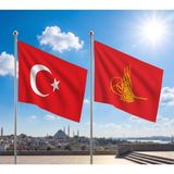 Punto Dizayn Osmanlı Tuğrası Bayrağı ve Alpaka Kumaş Türk Bayrağı 2'li Set 70X105CM