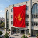 Punto Dizayn Osmanlı Tuğrası Kırmızı Bayrak 140GR Premium Raşel Kumaş 6x9 Metre