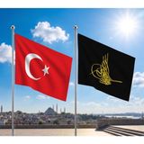 Punto Dizayn Osmanlı Tuğrası Siyah Bayrağı ve Alpaka Kumaş Türk Bayrağı 2'li Set 70X105CM