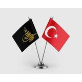 Punto Dizayn Osmanlı Tuğrası Siyah ve Türkiye Bayrağı Ikili Saten Masa Bayrağı Takımı