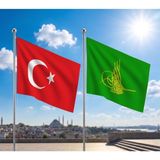 Punto Dizayn Osmanlı Tuğrası Yeşil Bayrağı ve Alpaka Kumaş Türk Bayrağı 2'li Set 70X105CM