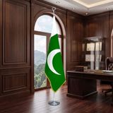 Punto Dizayn Pakistan Direkli - Altın Saçaklı Saten Makam Bayrağı Seti (Krom Direk)