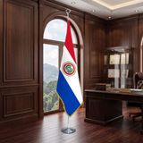 Punto Dizayn Paraguay Direkli - Altın Saçaklı Saten Makam Bayrağı Seti (Krom Direk)