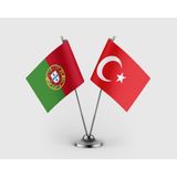 Punto Dizayn Portekiz ve Türkiye Bayrağı Ikili Saten Masa Bayrağı Takımı