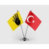 Punto Dizayn Rabia -(Tek Vatan -Devlet -Bayrak -Millet ) ve Türk Bayrağı Ikili Saten Masa Bayrağı Takımı