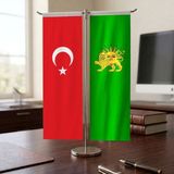 Punto Dizayn Safavi Devleti Bayrağı ve Türkiye Bayrağı Kırlangıç T Tipi Masa Bayrak Takımı