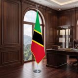 Punto Dizayn Saint Kitts ve Nevis Direkli - Altın Saçaklı Saten Makam Bayrağı Seti (Krom Direk)