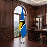 Punto Dizayn Saint Lucia Direkli - Altın Saçaklı Saten Makam Bayrağı Seti (Krom Direk)