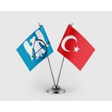 Punto Dizayn Selçuklu Devleti ve Türk Bayrağı Ikili Saten Masa Bayrağı Takımı