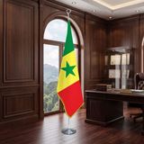 Punto Dizayn Senegal Direkli - Altın Saçaklı Saten Makam Bayrağı Seti (Krom Direk)